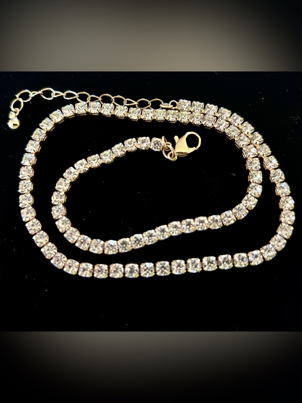 Gold Crystal Tennis Necklace - Elegant Clear Stone Necklace - 18” Long